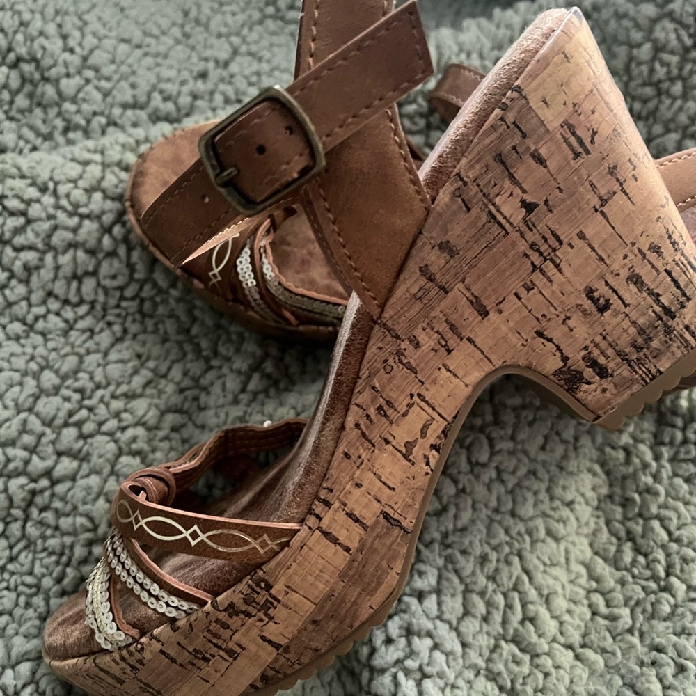 Jellypop Brown Cork Wedge Sandals